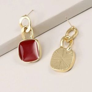 Geometric Drop Earrings Golden Burgundy
